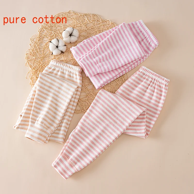 Japanese Children's 2PCS Pure Cotton Long Johns Boys' Leggings Trousers Girls' Home Pajama Pants Cotton Warm Pants 3-13 Years
