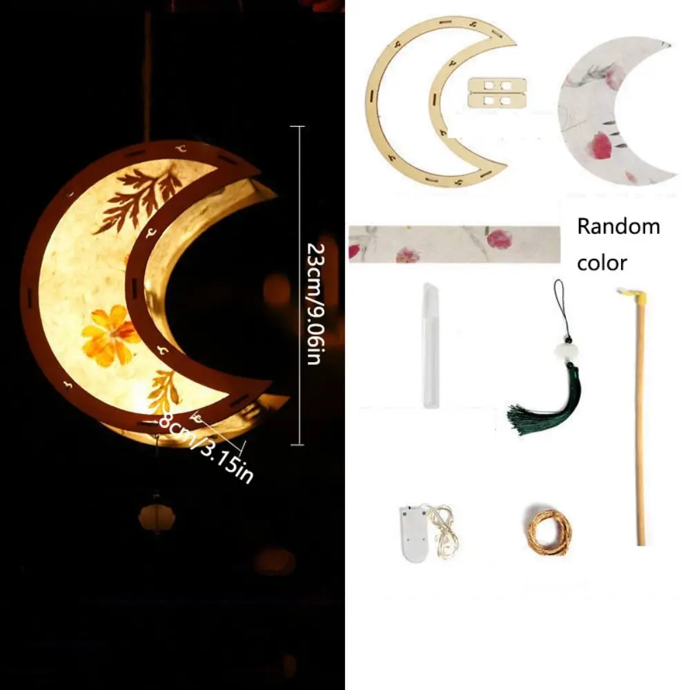 Portable Wooden Mid-Autumn Festival Lantern LED Light Creative DIY Flower Lamp Drawing Glowing Handmade Hanging Lamp Mid-autumn