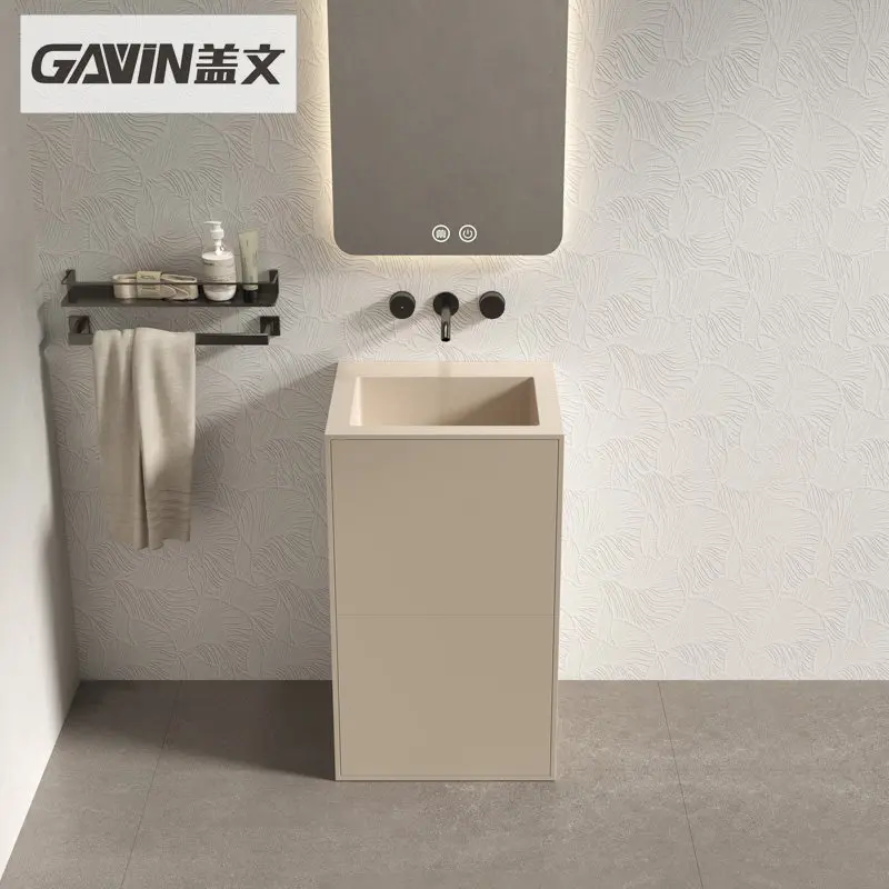 C2 Qimei artificial stone wash basin integrated floor type face wash table household storage square column basin