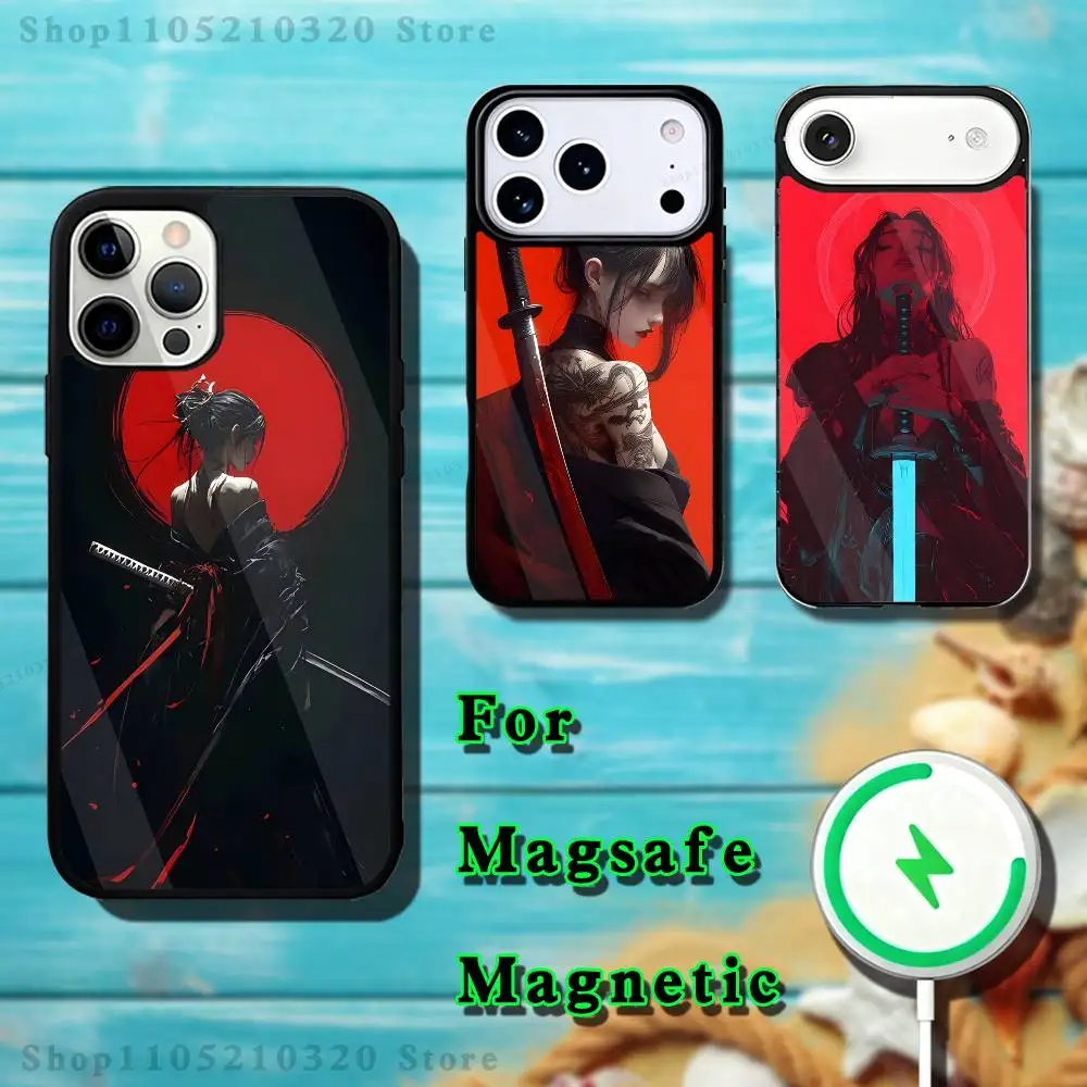

Japanese female samurai Phone Case For iPhone 17,16,15,14,13,12,11,Plus,Pro,Max Mini Magsafe Magnetic Wireless Charging