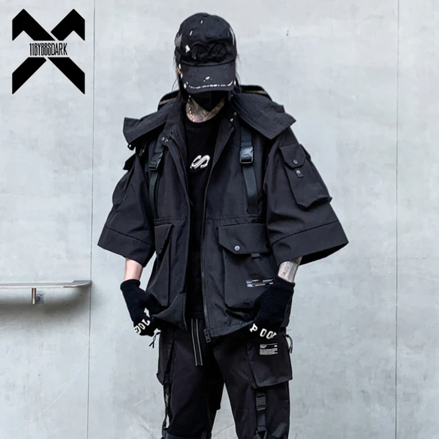 Hip Hop Function Tactical Jackets Men Multi Pockets Half Sleeve Coats Hip Hop Streetwear Male Hooded Jackets Tops Techwear AliExpress