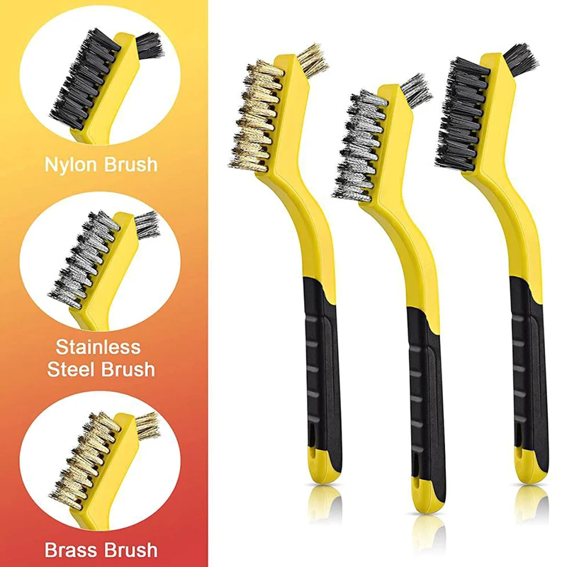 Mini Brush Set Of Three Kitchen Brushes For Gas Hoods Grease And Stain Removal Cooktop Cleaning Tools Steel Wire Small