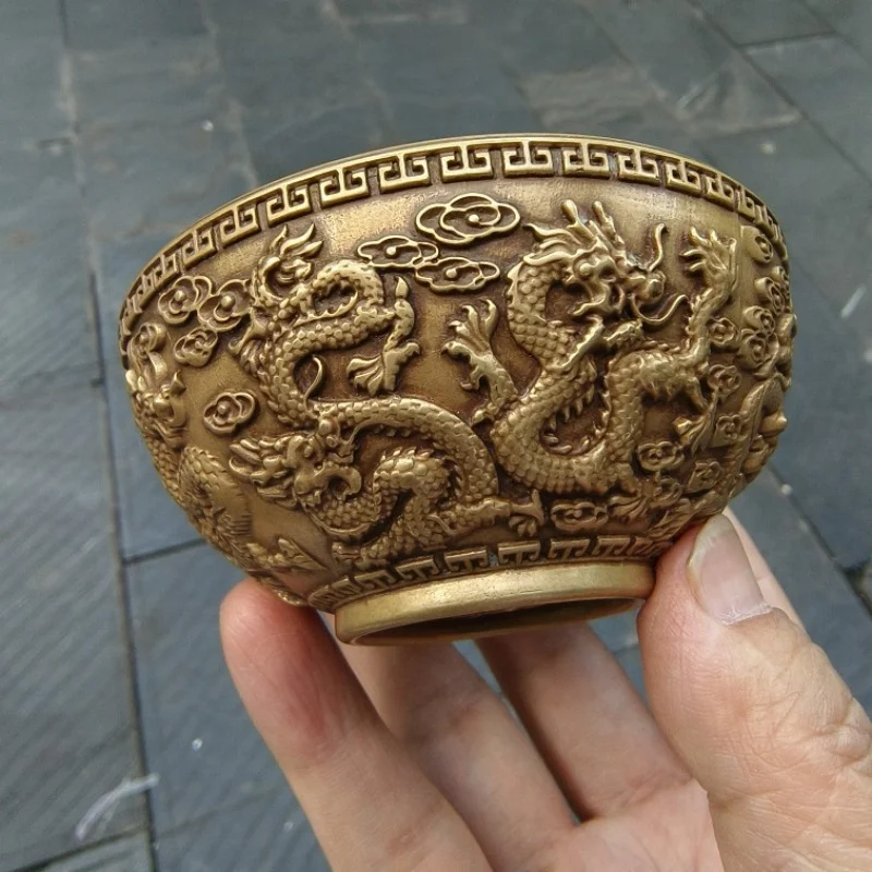 Brass Kowloon Dragon Flying in the Clouds Ornament for Living Room, Entryway, , Office Decoration, Money Box, Home Craft Orn