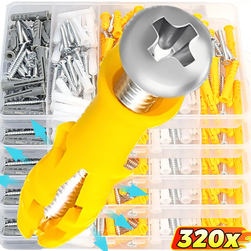 

160pcs/Box Metal Expansion Tube Self Tapping Screws Drilling Plug Screw for Concrete Wall Anchors Hardware Fasteners Bolts Kits
