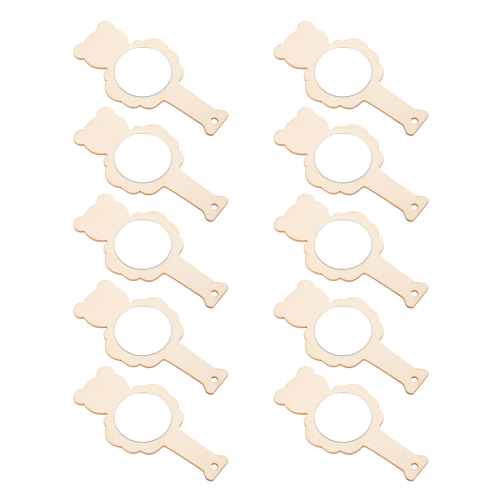 10 個 DIY 木製ハンドヘルドミラー愛らしい子供クリエイティブクラフトアクセサリーメイクアップテーブル装飾用木製ミラー