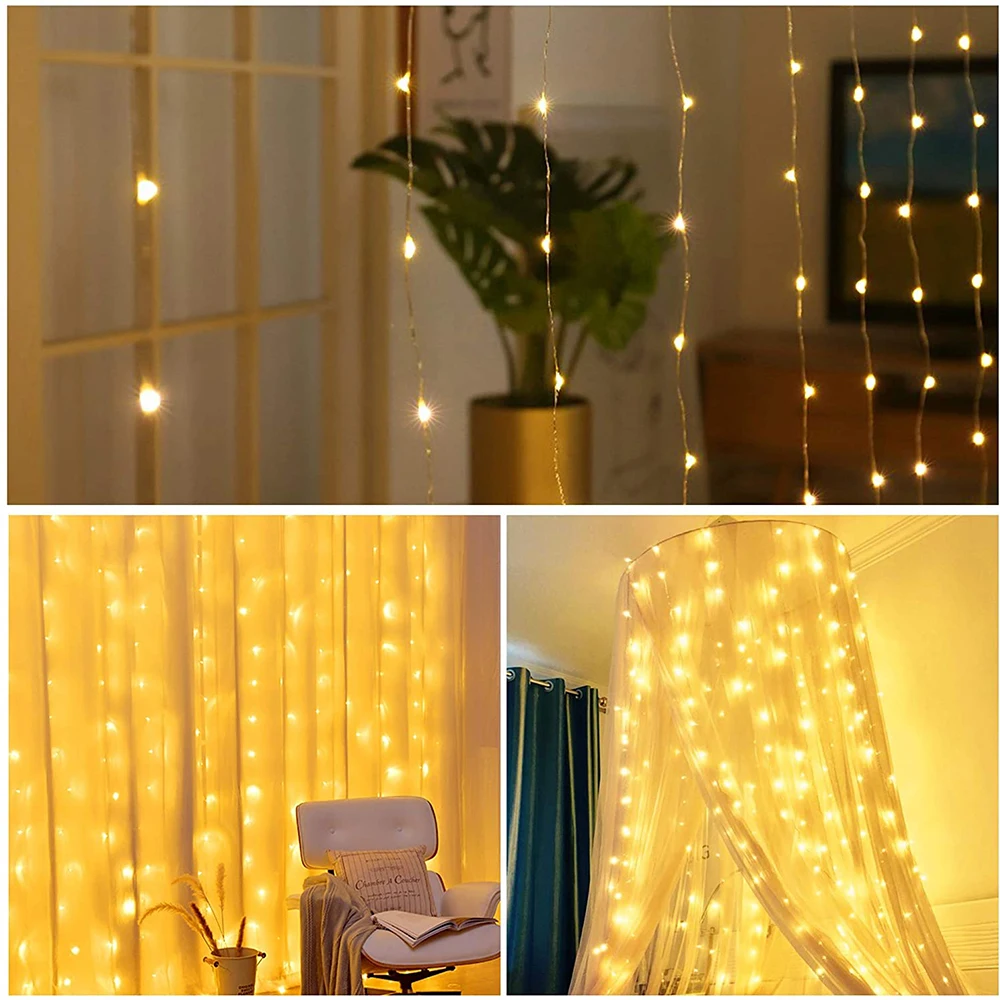 Curtain LED String Lights Christmas Decoration 3m Remote Control Holiday Wedding Fairy Garland Lights for Bedroom Outdoor Home