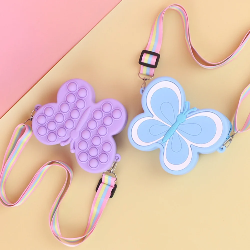 

Cute Butterfly Flower Shape Crossbody Bag Children's Silicone Shoulder Bags Girls Kids Phone Bag Candy Color Small Coin Purse