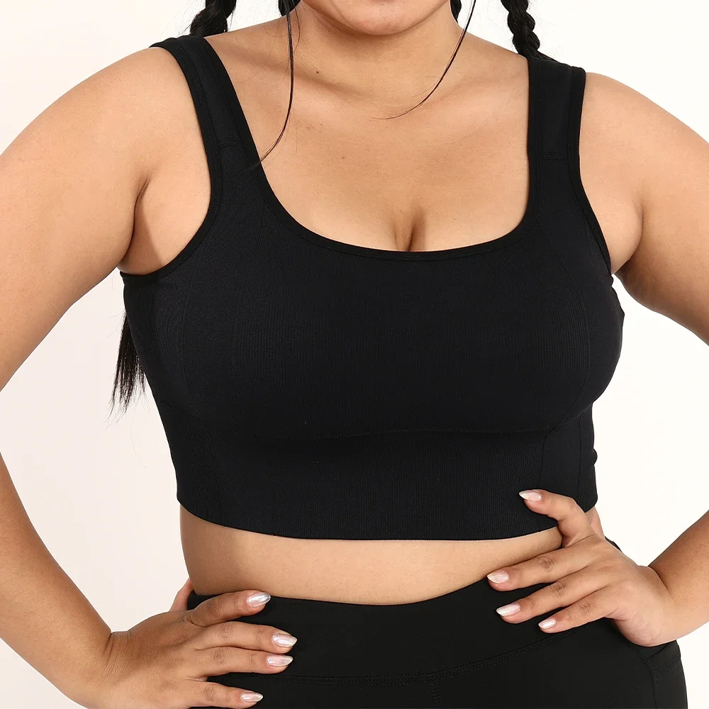 

Plus Size Women Screw Thread Seamless Sports Bra Yoga Crop Top Fitness Running Solid Gym Tank Tops Woman Clothing 0XL-3XL