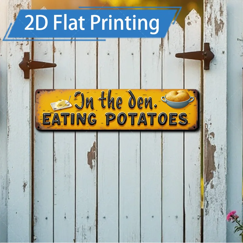 Letrero de Metal de 4x16 pulgadas, letrero rústico 'In the Den comiendo patatas' para decoración de granja", 1 ud.