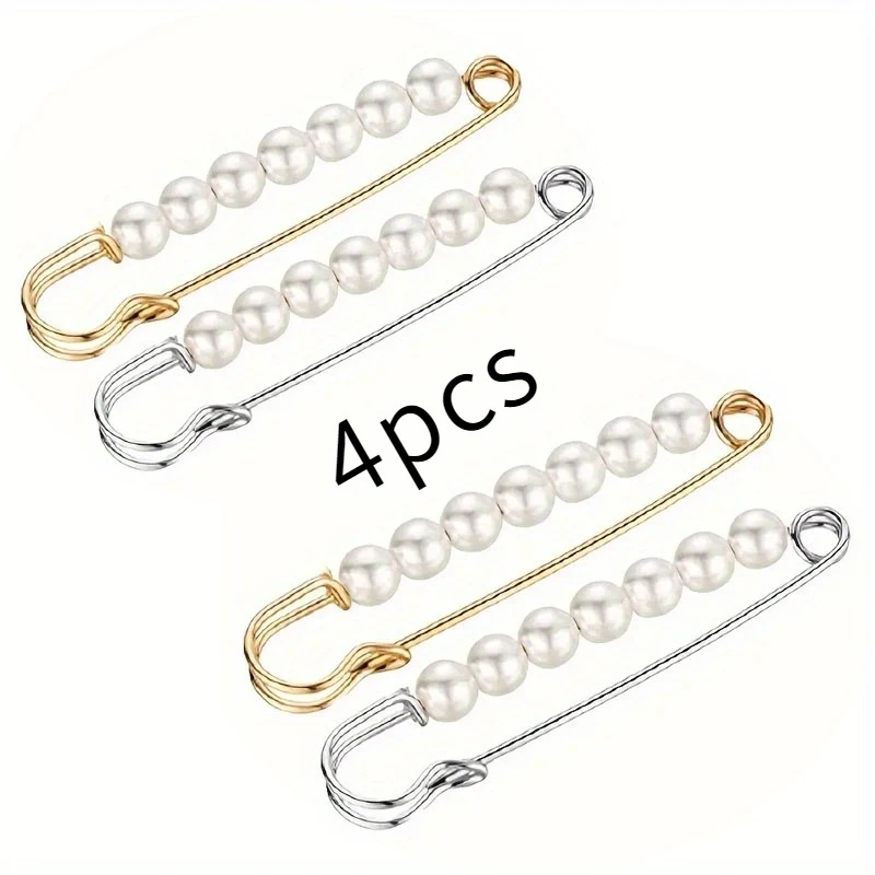 4-Piece Set Of Artificial Pearl Waist Needle Scarf Safety Headscarf Clip Shawl Buckle Pin Brooch