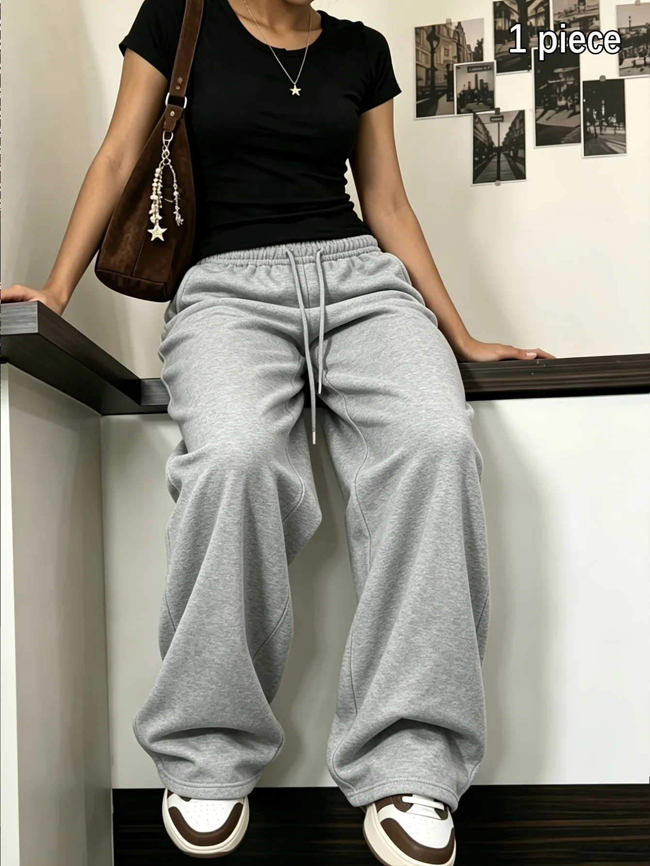 Women's Autumn/winter -lined Loose-fit Casual Pants Featuring A Fashionable Simple and Age-reducing Design