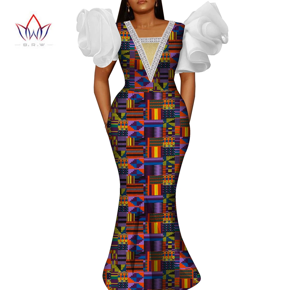 Church Dresses for Women Ankara Hip Wrap Dress New Elegant Puff Sleeve Traditional Wedding Clothing Wy10687