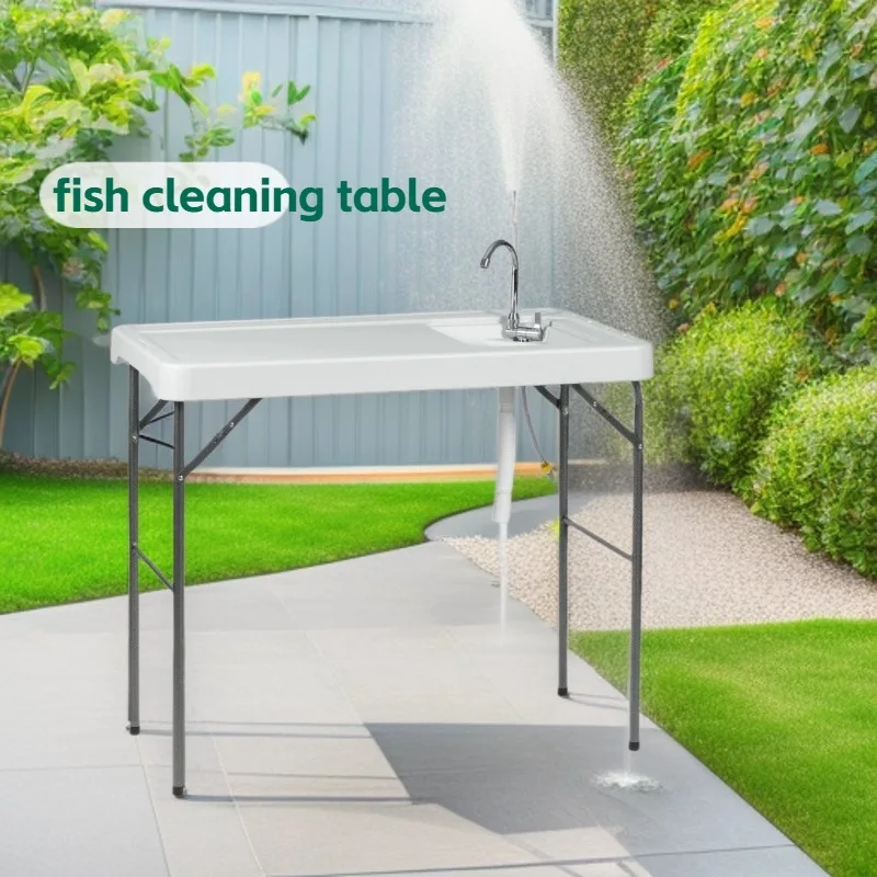 Minimum purchase quantity10 itemsFoldable Plastic Folding Table with Sink, Portable Outdoor Wash Station for Camping BBQ Fishing