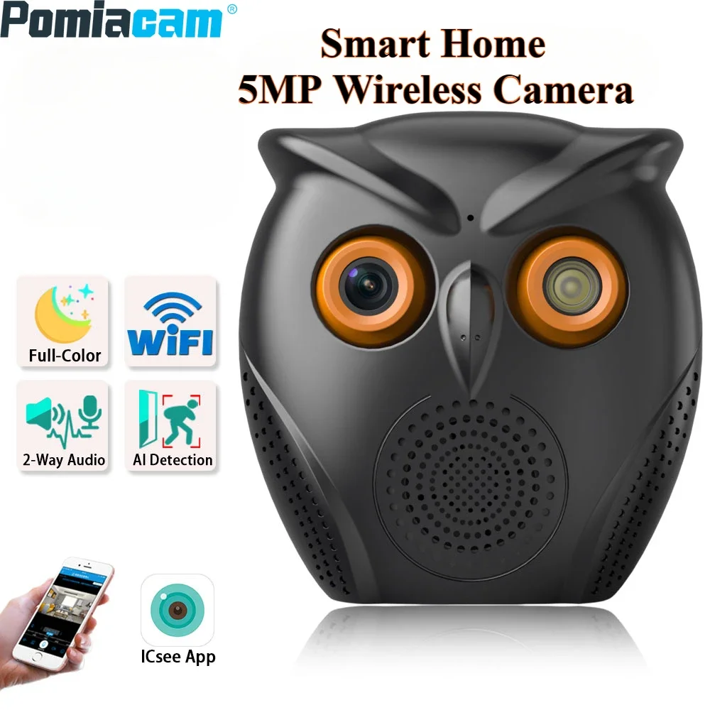 Smart Home Mini Wireless 5MP IP CCTV Camera Owl-Shaped Wi-Fi Baby Monitor with Color Night Vision and Advanced Security Features