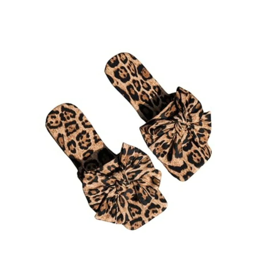 GORGLITTER Women's Bow Cute Sandals Trendy 202 Graphic Print Dressy Open Square Toe Summer Slide Flat Sandals