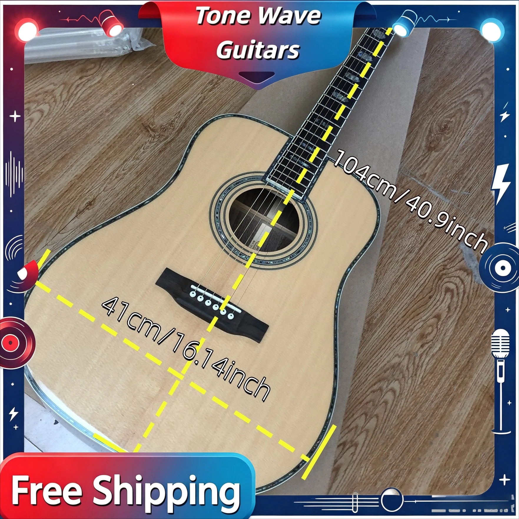 Factory Direct Hot 41 Inch D-bucket Natural Wood Color Folk Guitar Spruce Panel Abalone Shell Inlay Free Shipping Home-schooling