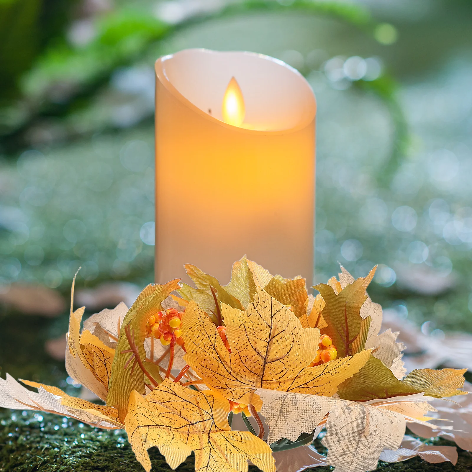 

4 Pcs Decor Maple Leaf Candlestick Wreath Artificial Fall Berry Leaves Ring Wreaths