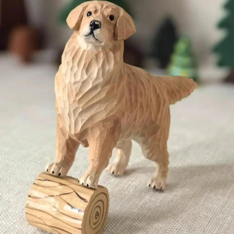Golden Retriever Handcraft Wood Miniatures Home Decoration Desk Accessories Handmade Ornament Mini Statues Lovely Dog Figurines
