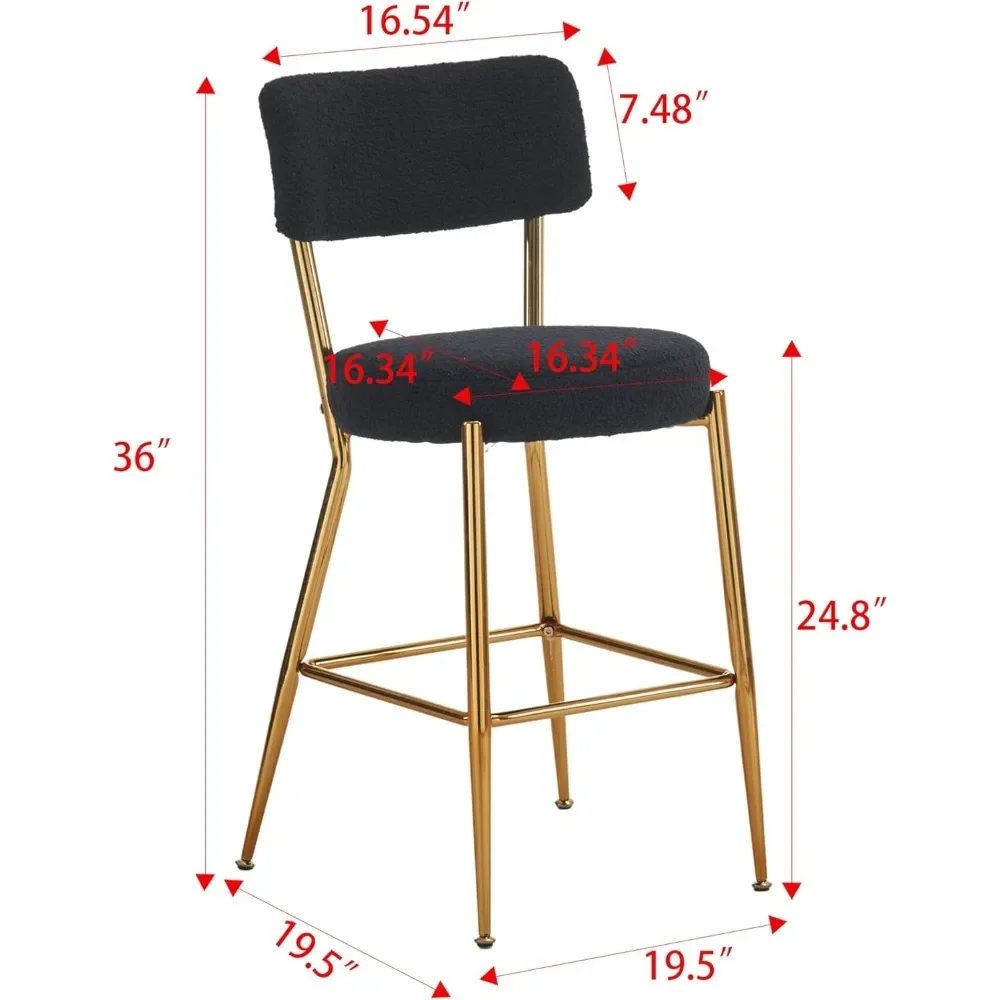 Teddy Bar Stools Set of 4,24 Inches Counter Height Barstools with Gold Metal Legs, Counter Stools Chairs for Kitchen Island with