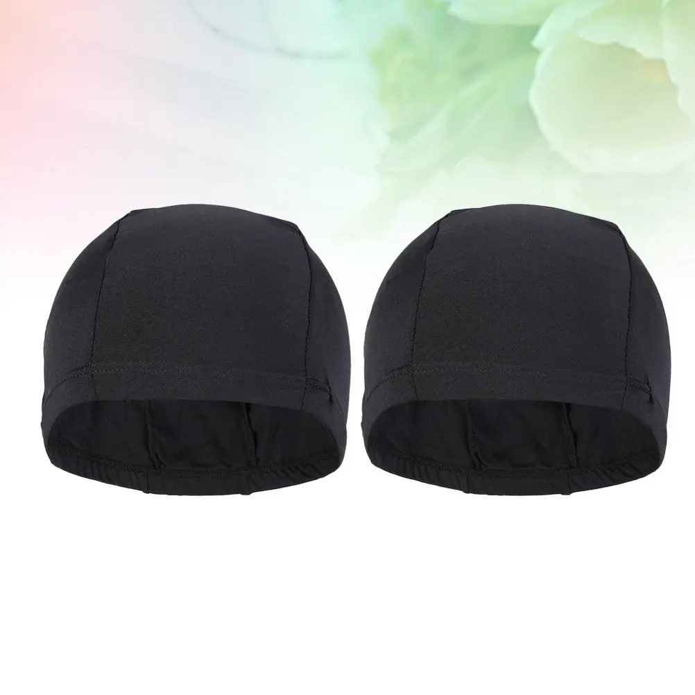 2Pcs Swim Caps Stretchable Polyester Comfortable Fit Swimming Caps Unisex Long Hair Protector Lightweight Black