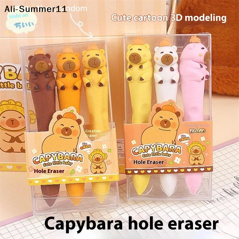 【A6L】1Set Cartoon Cat Cute Capybara Hole Rubber Durable Eraser Student Sketch Clean And Traceless Eraser Set Stationery Supplies