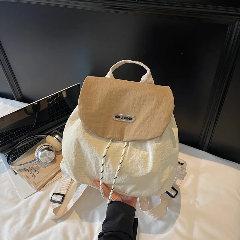 1pcs Soft Washed Fabric Korean Women Backpack Solid Color Large Storage Lightweight Travel Casual Daypack image 5