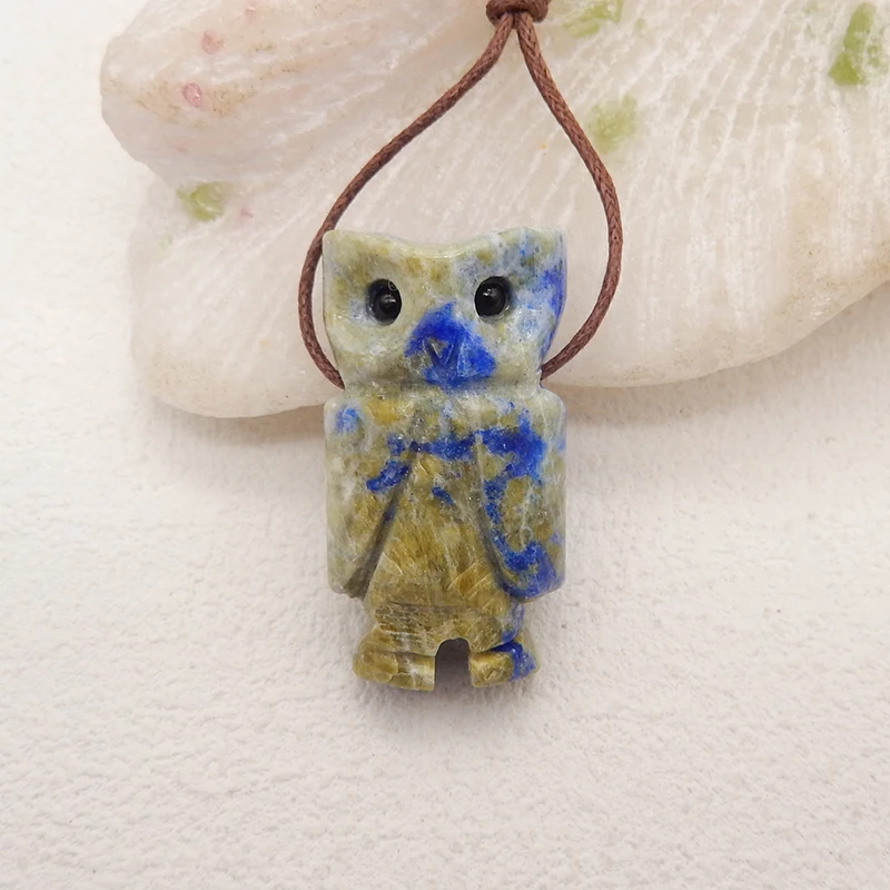 

Handmade Jewelry Carved Animal Owl Pendant Bead Natural Stone Lapis Lazuli Necklace Accessories 36x19x14mm 17.8g