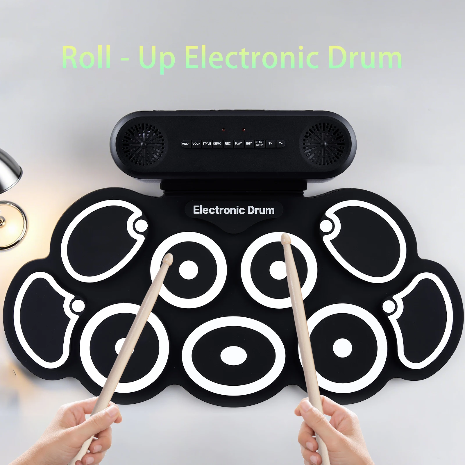 

Электронный барабанный набор, свернутый электрический барабанный набор из 9 предметов, с разъемом для наушников, 10 часов воспроизведения, встроенный динамик,