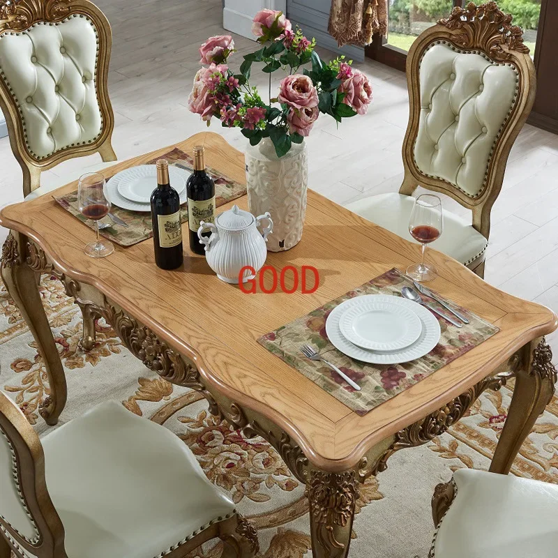 Rectangular Dining Tables and Chairs Set Champagne 4-6 People Solid Wood Dining Table