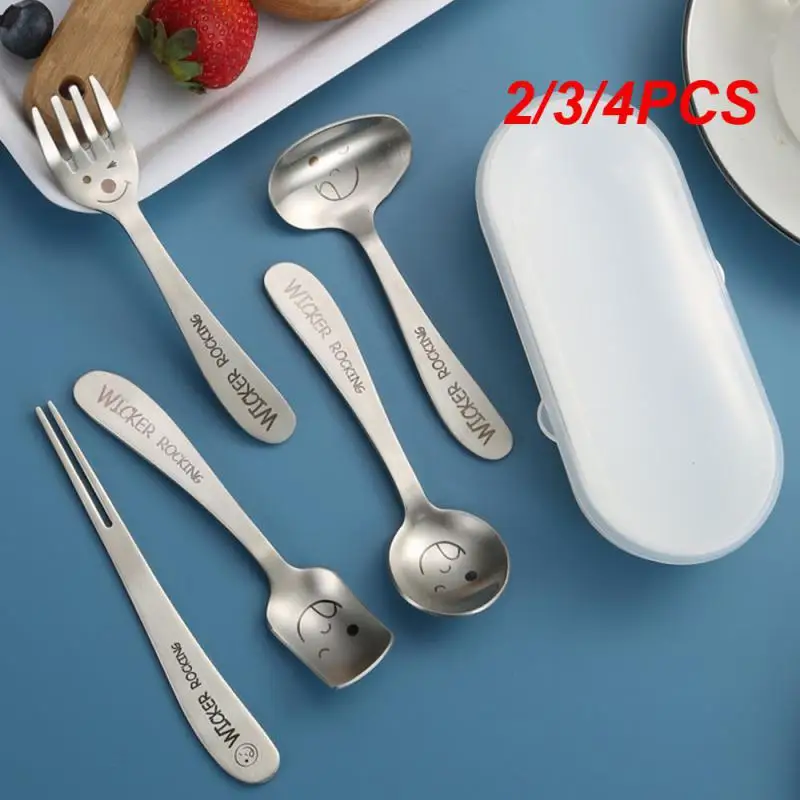 2/3/4PCS Smiling Face Spoon Cartoon Portable 304 Stainless Steel Strong Tableware Feeding Spoon Household Durable Spoon Hanami