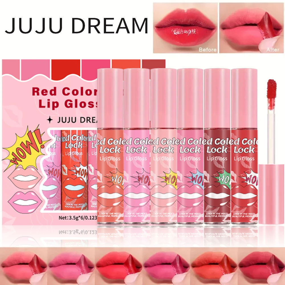 Ensemble de gloss à lèvres JUJU DREAM, couleur rouge, 6 pièces, gloss à lèvres mat longue durée, non collant, teinte à lèvres imperméable, maquillage pour les lèvres