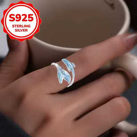 1pc Ladies Fashion and Unique Ring - Dreamy Peacock Fish Open Ring - S925 Pure Silver Sea Animal Whale Ring