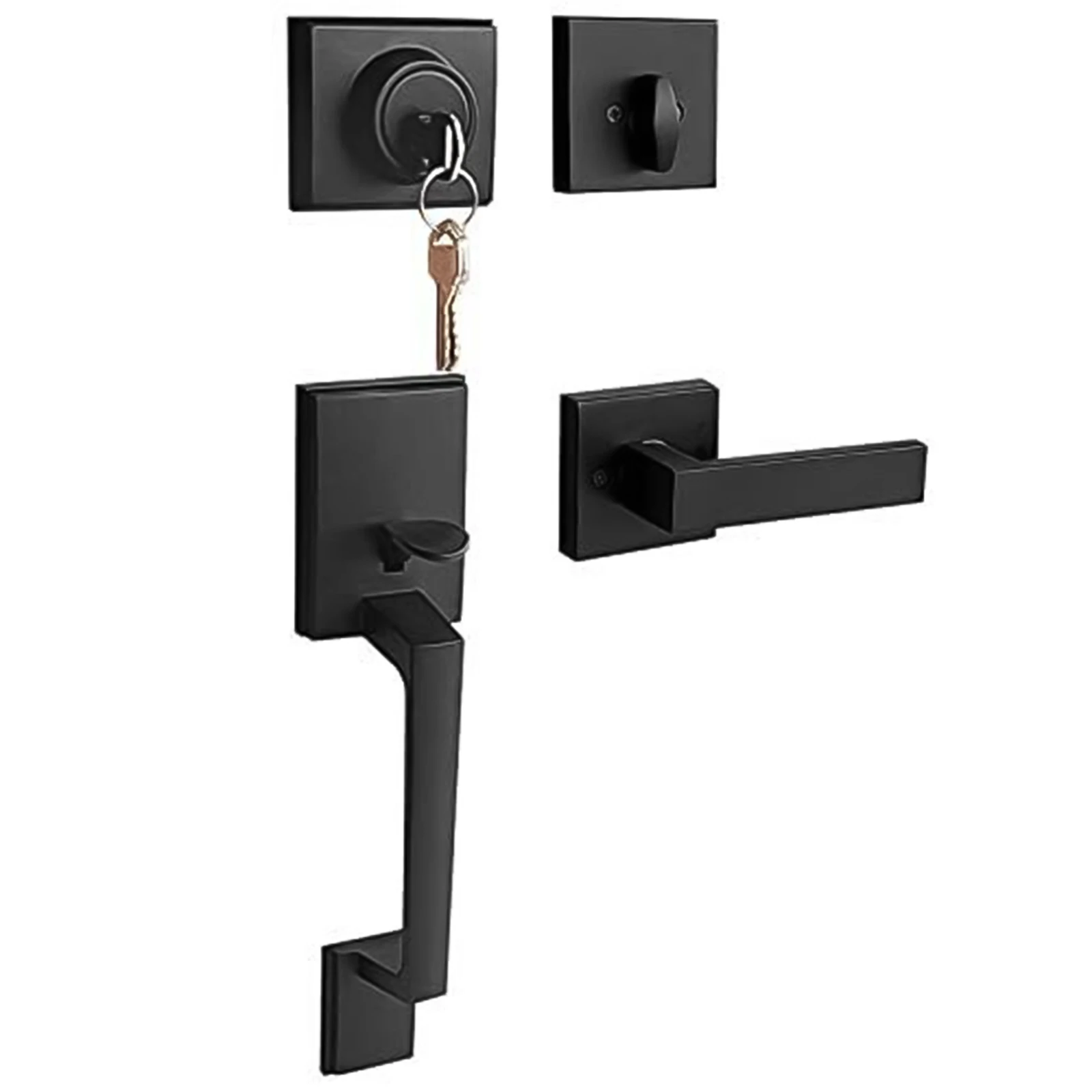 Modern Black Front Door Lock Set Keyed Alike or Not Keyed Alike Zinc Alloy Material Privacy or Passage Options