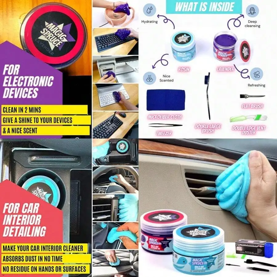 MAGIC SPRUCE Car Cleaning Car Cleaning Putty 4 Anti- Static Vent Cleaner Duster Tools Auto Dust Pc Laptop Keyboard Car Interior