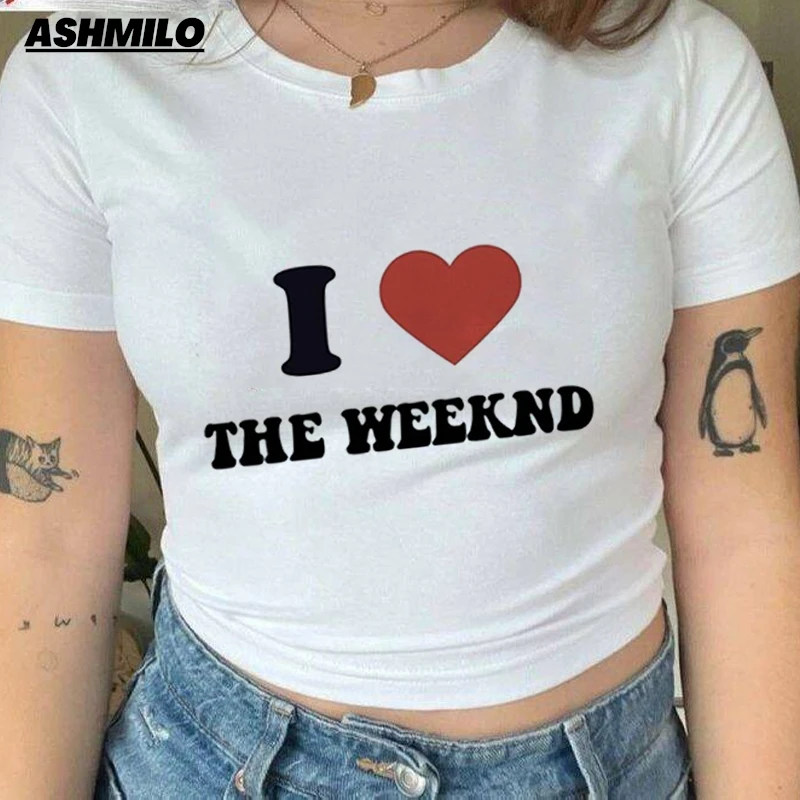 The Weeknd T-shirt Star Girl Aesthetic Women Y2k Clothes Vintage Tops Fairy Grunge Graphic T Shirts Slim Short Sleeve Crop Tops