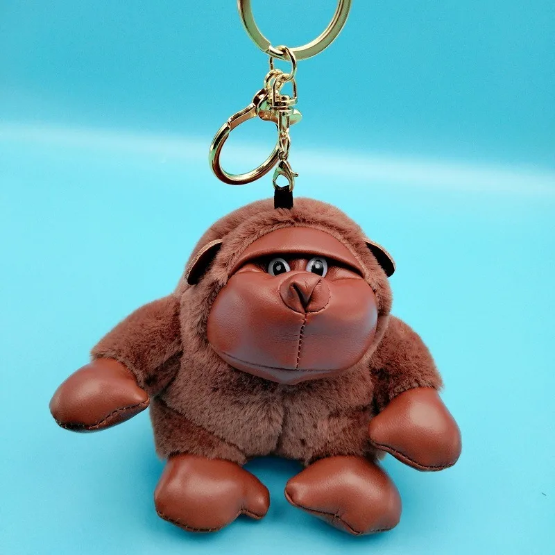 10cm New PU Leather Gorilla Plush Keychain Toy Car Key Backpack Pendant Cute Monkey Animal Doll Grab Machine Toy for Girls Gifts