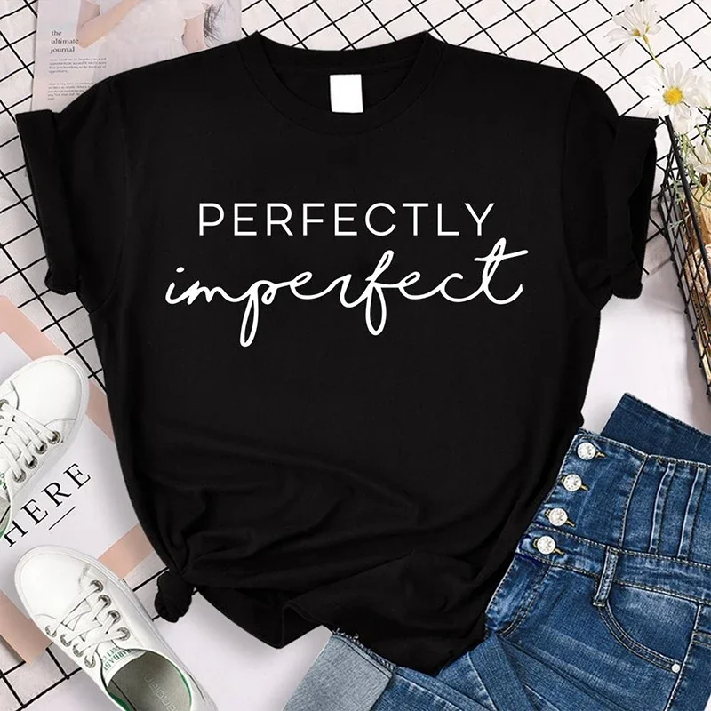 

Women Fashion Perfectly Imperfect Letter T-Shirts Summer Short Sleeve Graphic Tee Casual T Shirts Tops Motivational Shirt