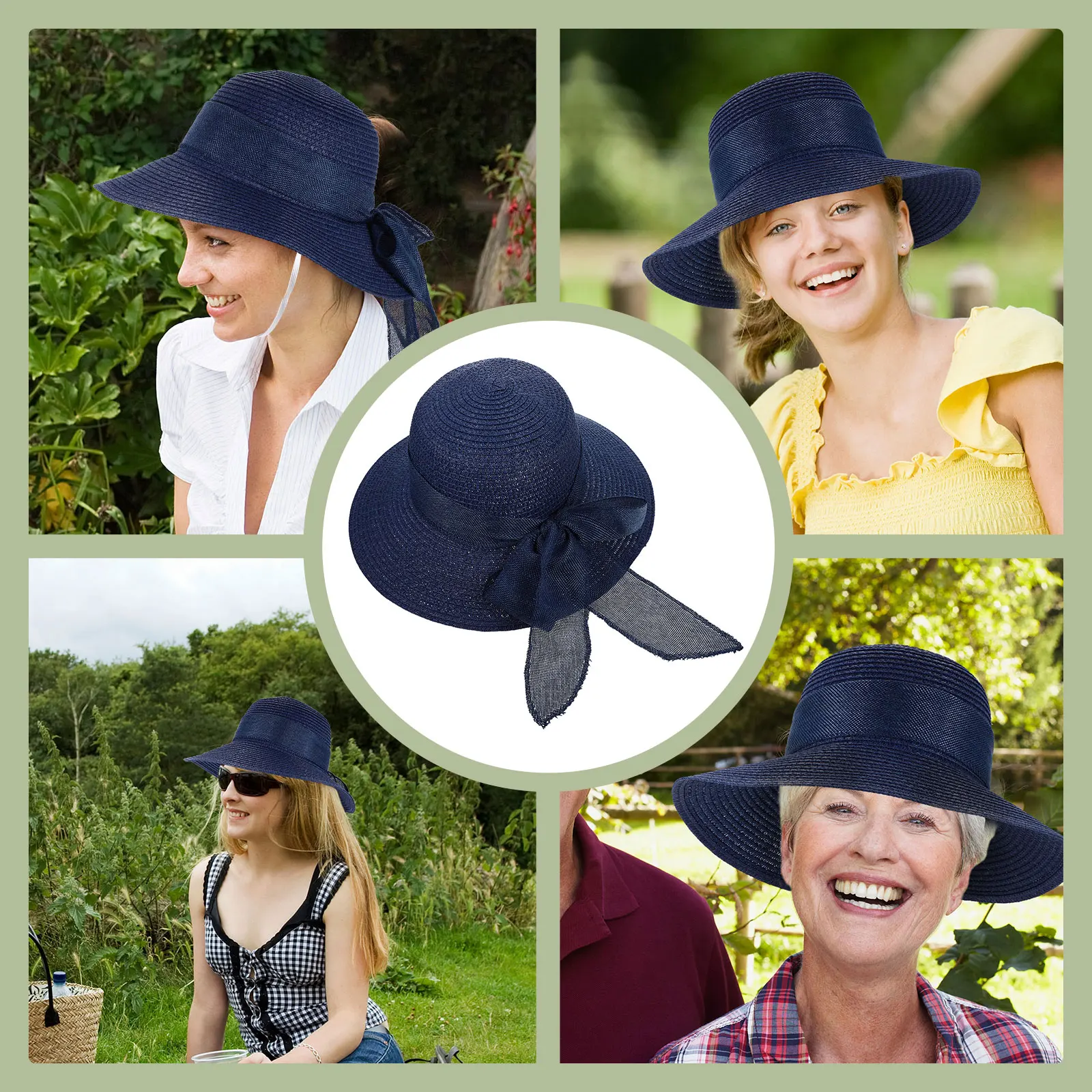 

Summer Sun Women Straw Beach Hat Blue M 56 58cm Bowknot Fashion Comfortable Breathable Wide Brim Outdoor Travel