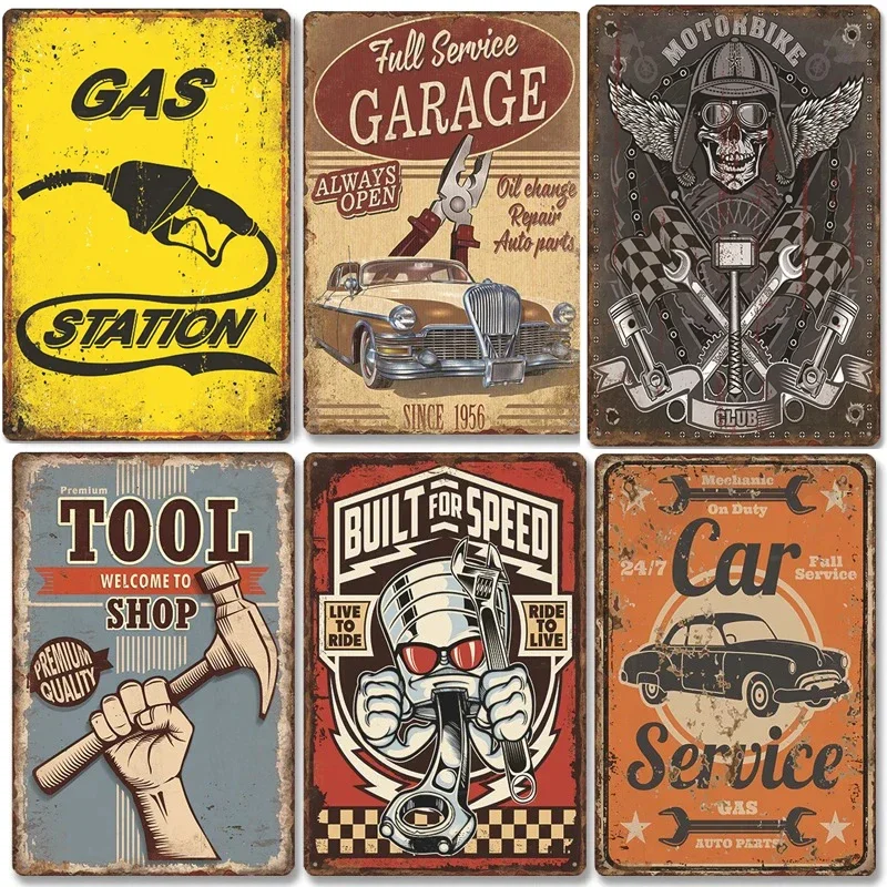 

1Pc Classic Garage Poster Vintage Metal Signs Car Service Metal Aluminum Signs Retro Plaque Garage Tool Shop Wall Art Decor Club