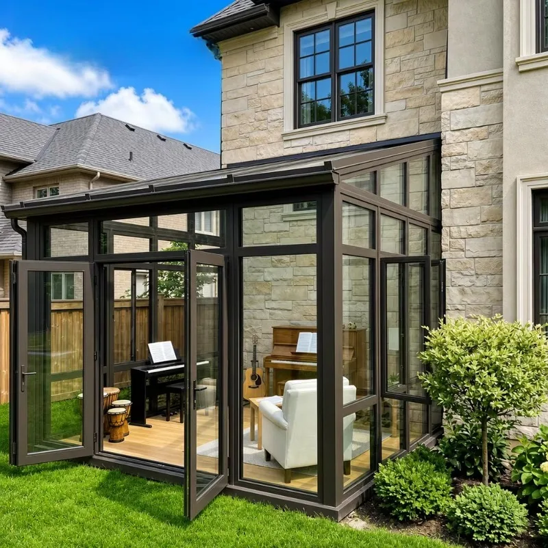 Aluminum Frame Sunroom Glass Room Retractable Movable Conservatory Insulated with Flat Roof for Outdoor Residential Use Area