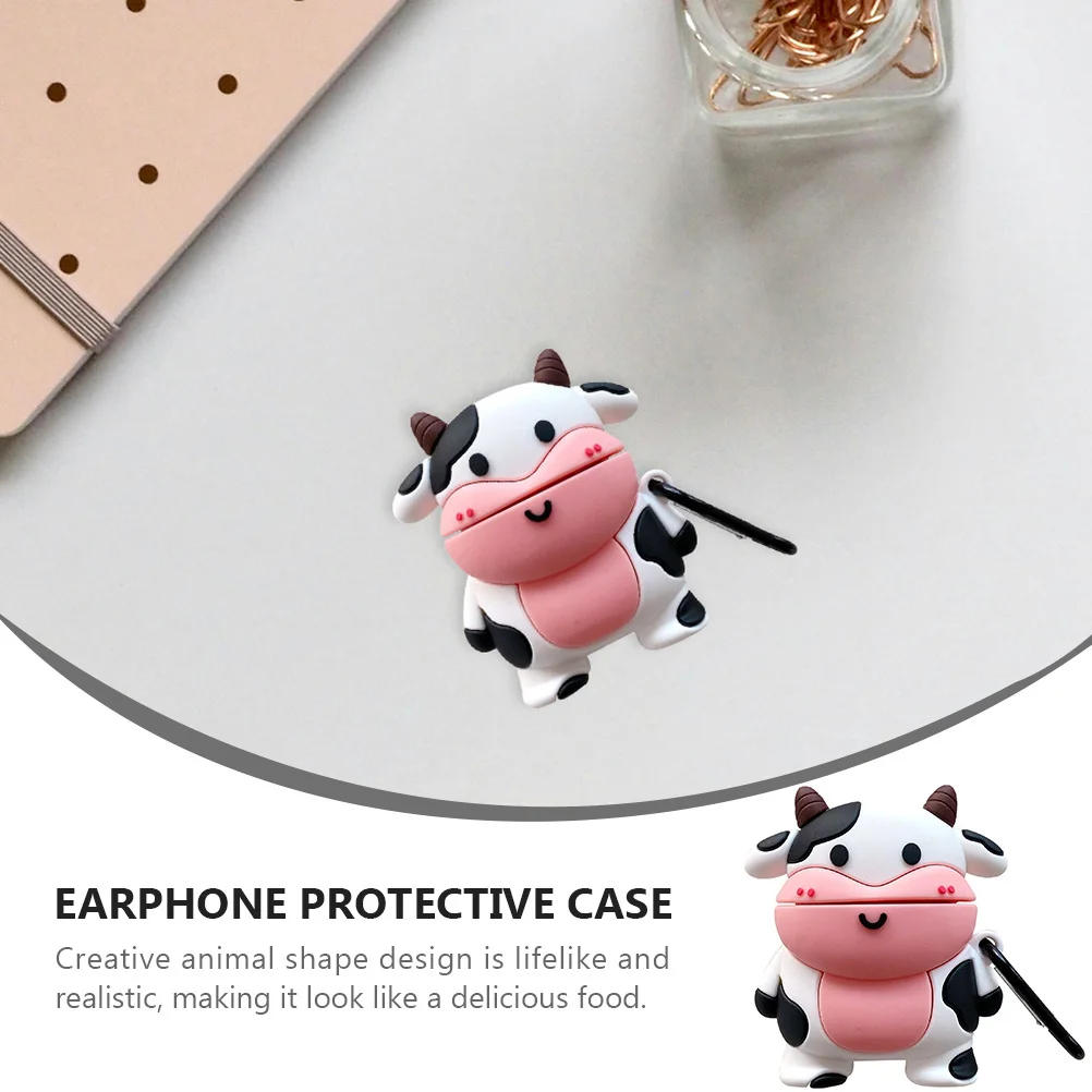 

1pc Silicone Cow Shape Wireless Earphone Case For Shockproof Dustproof Portable Headphone Cover Cartoon Earphone Box