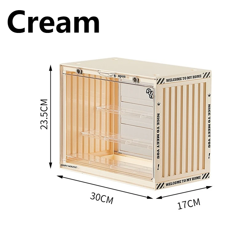 Clear Acrylic Dustproof Cabinet for Popmart Anime Figures Blind Box - Medium 30x17x23.5cm Clear/Ivory/Black/Cream/Black-Pink