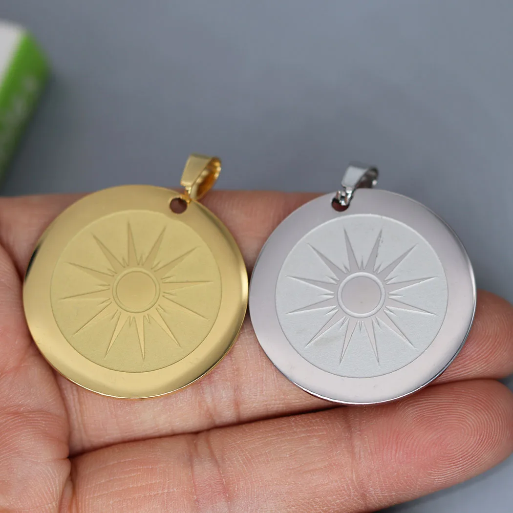 2pcs Round Punk Stainless Steel Sun Totem Pendant Charms for Jewelry Making Findings DIY Craft Amulet Necklace Accessories Bulk