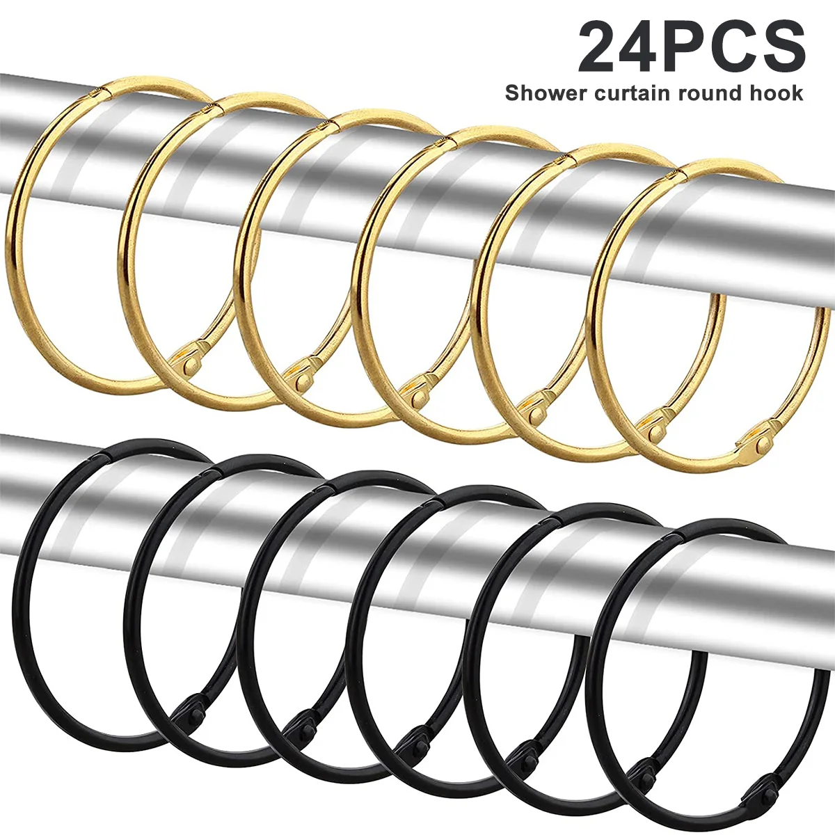 Confezione da 24 anelli per tende O-ring per tende da doccia in metallo decorativo per uso multifunzionale anelli per tende da bagno in ferro