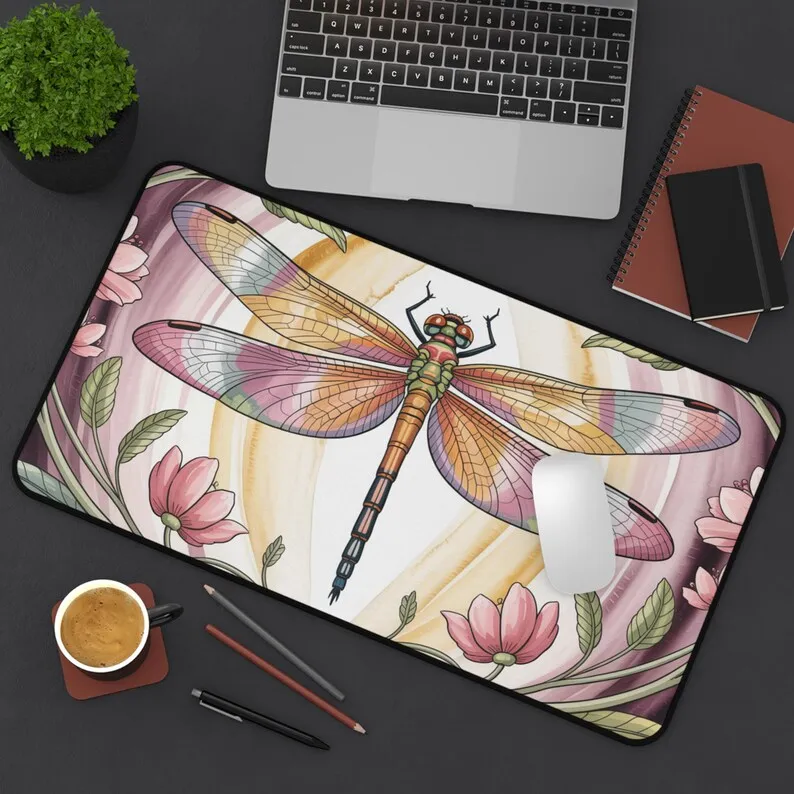 

Dragonfly Desk Mat, Dragonfly Pattern Mouse Pad, Office Accessories, Gamer Gift, Unique Workstation Decor Kawaii Desk Pad