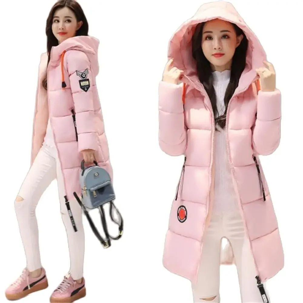 ポップな女性用パーカー、厚手の綿入り裏地、冬服、女性用ベーシックコート、2024年暖かいダウンジャケット、女性用コート、フード付きアウター