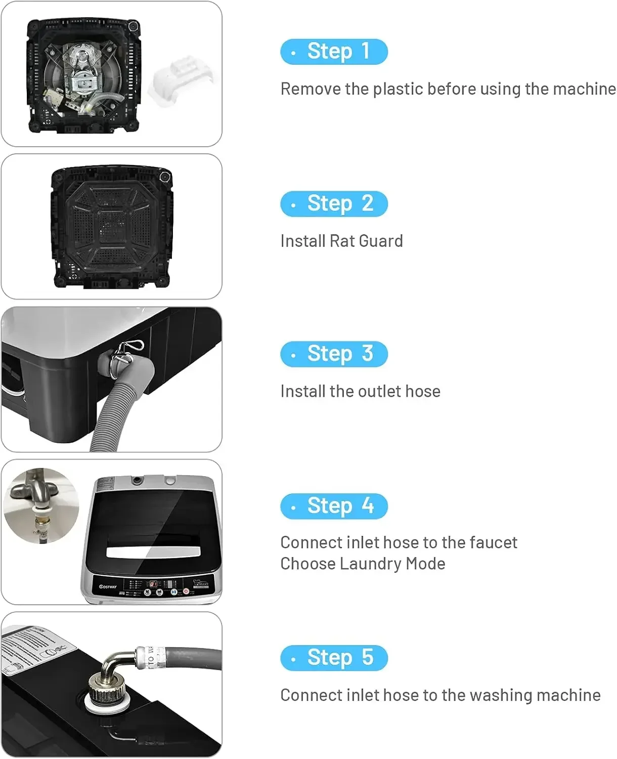 COSTWAY mesin cuci portabel, Mesin cuci portabel kapasitas 11Lbs, mesin cuci otomatis penuh dengan 8 program cuci, layar LED