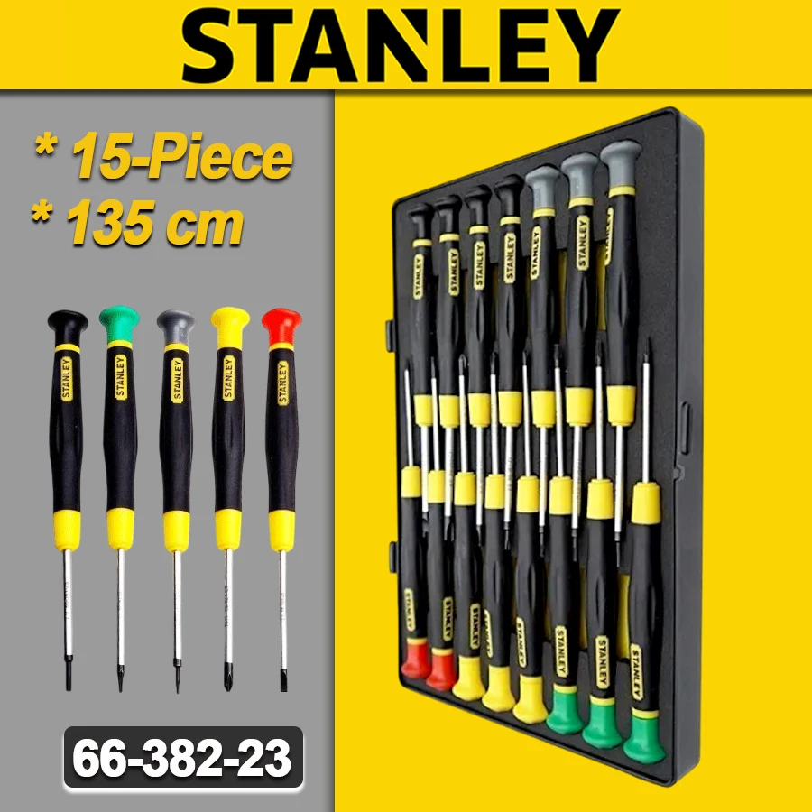 

Stanley135mm Multifunctional Micro Screwdriver Set 15Pcs for Slo, Torx, Ph, Hex, 5-point, Triangle, Y-type, U-type NO.66-382-23