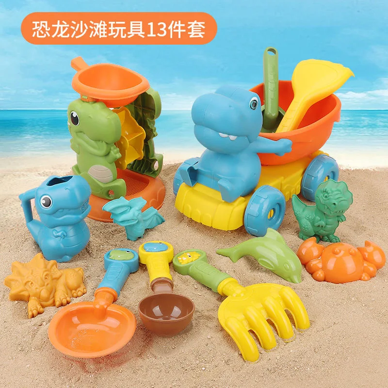 Ensemble de jouets de plage dinosaure épais pour enfants, Kit de jeu de sable avec pelle et seau, outils éducatifs pour bac à sable en plein air, jouets d'été, cadeau