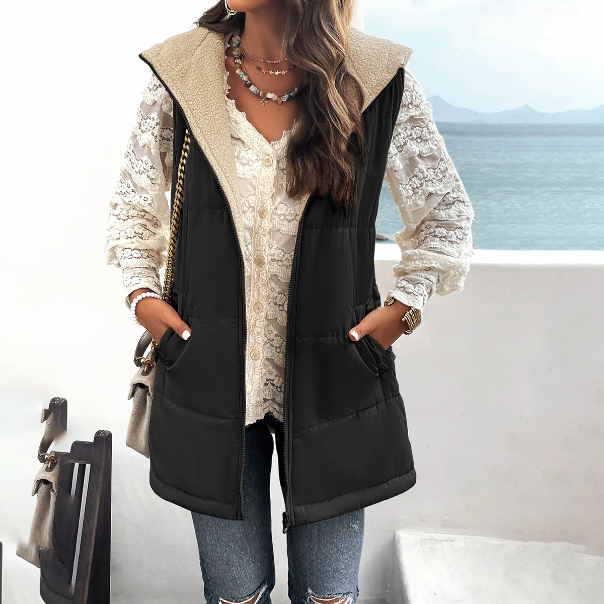 Winter Women\'s Vest Warm Casual Sleeveless Vest for Women Long Parkas Jacket Female Hood Solid Cotton Padded Waistcoats Clothes